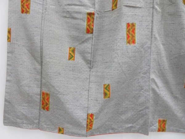 Photo4: 3517T12z850 Vintage Japanese Kimono Silk TSUMUGI  Light gray (4)