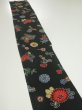 Photo3: 4J07z50  Japanese Kimono Crepe Silk  FABRIC Flowers Dark green 56.7x6.7 (3)