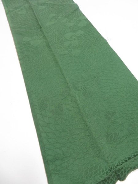 Photo2: 4i10z30  Japanese Kimono Silk  FABRIC Chrysanthemum Dark green 36.2x7.5 (2)