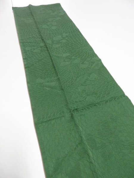 Photo3: 4i10z30  Japanese Kimono Silk  FABRIC Chrysanthemum Dark green 36.2x7.5 (3)