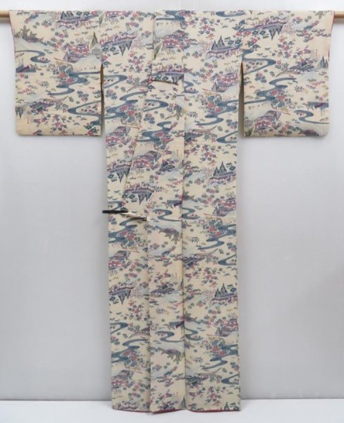 Photo4: 3604T12z810 Vintage Japanese Kimono Silk KOMON Temple Off-white (4)