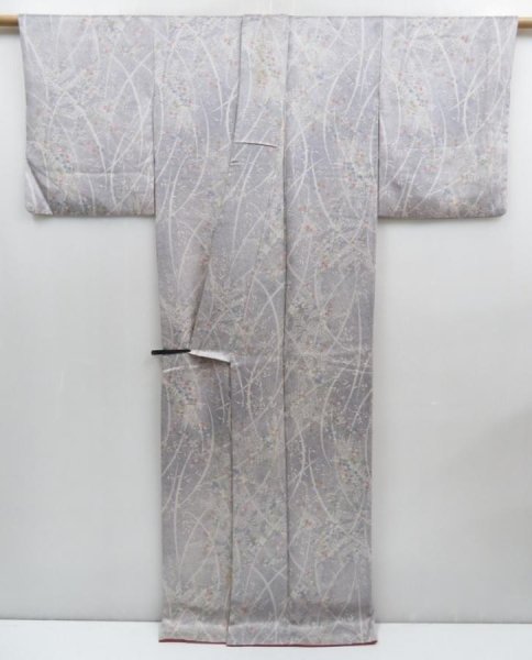 Photo2: 3607T02z850 Vintage Japanese Kimono Silk KOMON Flower Gray (2)