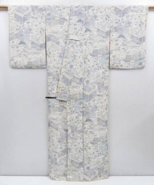 Photo4: 3607T05z970  Japanese Kimono Silk KOMON Flowers Off-white (4)