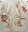 Photo1: 3611T02z980 Vintage Japanese Kimono Silk FURISODE Chrysanthemum Light peach (1)