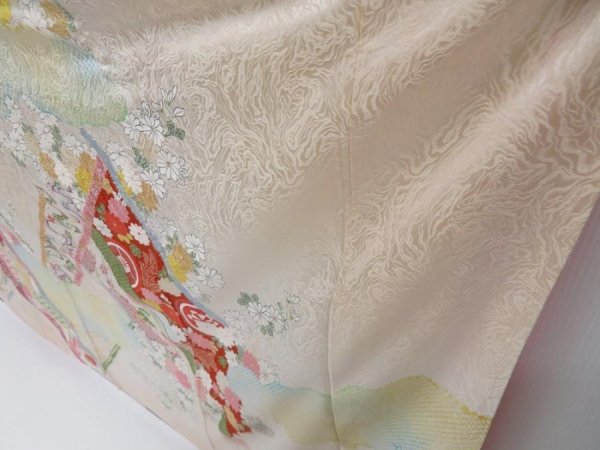 Photo4: 3611T02z980 Vintage Japanese Kimono Silk FURISODE Chrysanthemum Light peach (4)