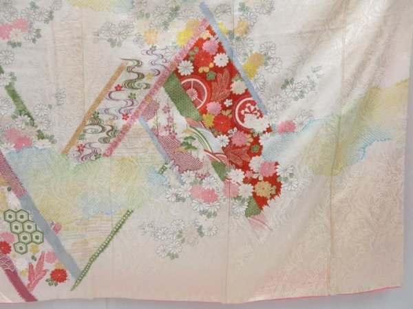 Photo7: 3611T02z980 Vintage Japanese Kimono Silk FURISODE Chrysanthemum Light peach (7)