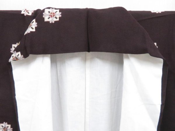 Photo7: 3611T03z740 Vintage Japanese Kimono Silk KOMON Flower Dark brown (7)
