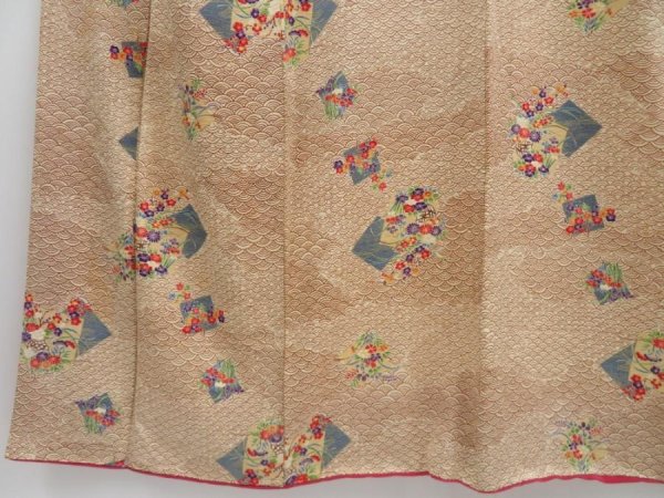 Photo4: 3611T05z750 Vintage Japanese Kimono Silk KOMON Flowers Champagne (4)