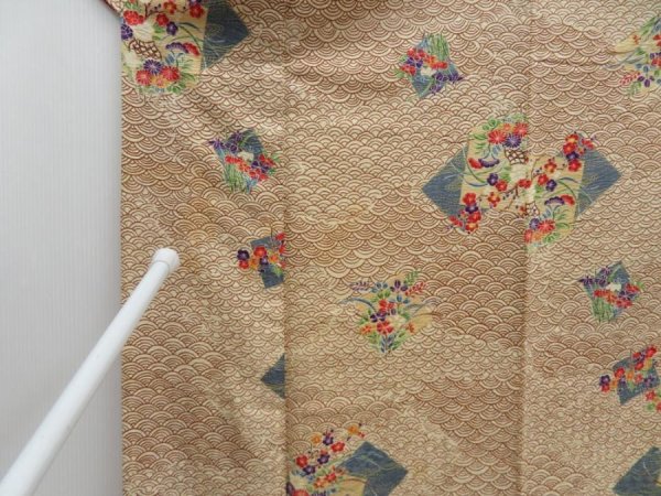 Photo8: 3611T05z750 Vintage Japanese Kimono Silk KOMON Flowers Champagne (8)