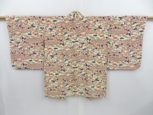 Photo3: 3710T12z560 Vintage Japanese Kimono Silk HAORI Apple Light cream (3)