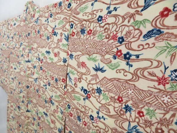 Photo4: 3710T12z560 Vintage Japanese Kimono Silk HAORI Apple Light cream (4)