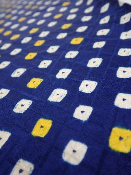 Photo4: 4L08z40  Japanese Kimono Silk  FABRIC Shibori Navy 59.1x7.1 (4)