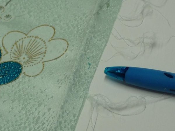 Photo7: 4L09z50  Japanese Kimono Silk  FABRIC Plum branch Light blue 80.3x6.5 (7)