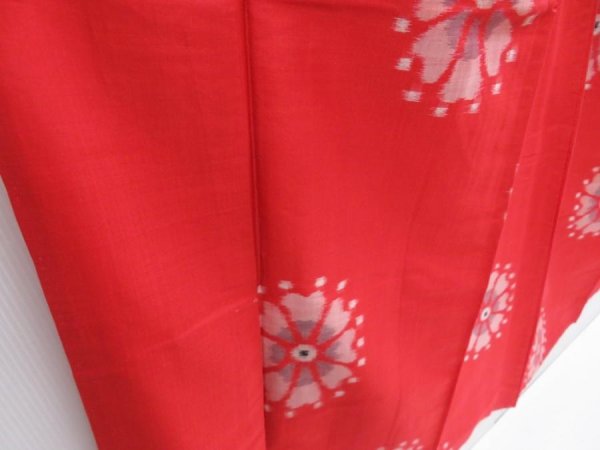 Photo3: 3725T13z570 Vintage Japanese Kimono Silk MEISEN Flower Red (3)