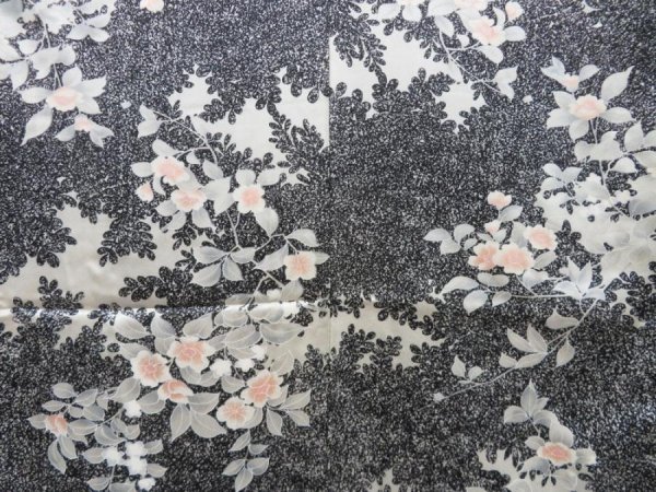 Photo5: 3726T01z930  Japanese Kimono Silk KOMON Flower Black (5)