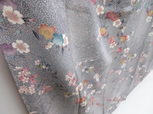 Photo3: 3726T02z930  Japanese Kimono Silk KOMON Sakura Gray (3)