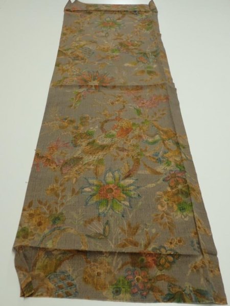 Photo5: 2L02z60  Japanese Kimono Silk  FABRIC Flowers Brown-Gray 43.3x14.2 (5)