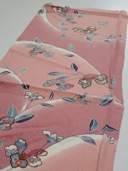 Photo3: 2L02z60  Japanese Kimono Silk  FABRIC Camellia Pink 43.3x14.2 (3)