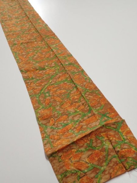 Photo2: 2L09z70  Japanese Kimono Silk  FABRIC Branch Orange-Brown 85.8x6.7 (2)