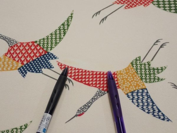 Photo8: 2K02z80  Japanese Kimono Silk  FABRIC Crane Off-white 59.8x14.2 (8)