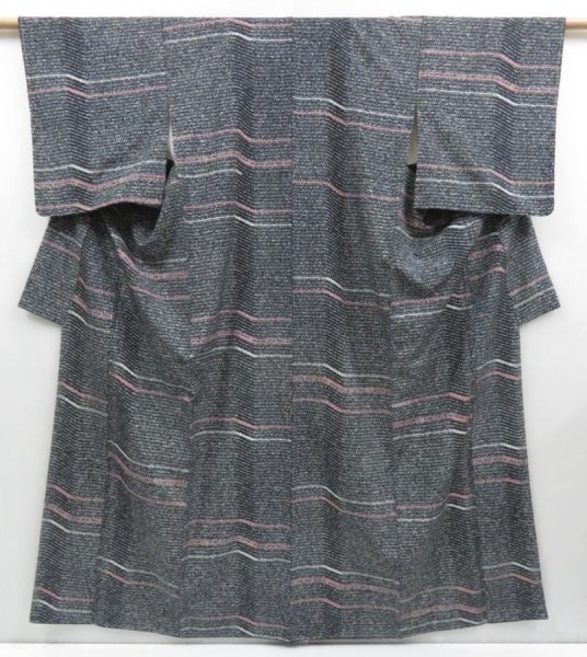 Photo1: 3822T01z810  Japanese Kimono Silk KOMON  Black (1)
