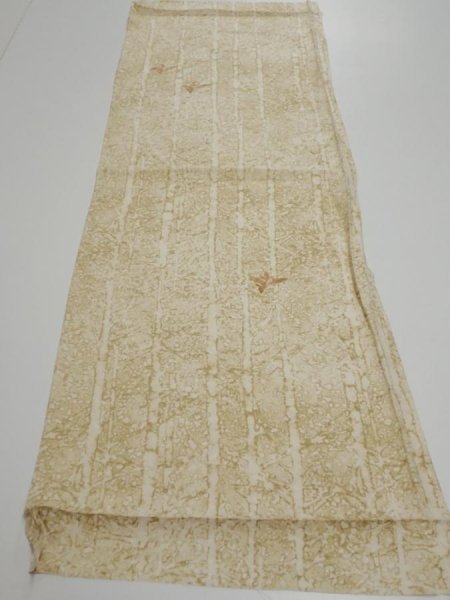 Photo5: 2U01z50  Japanese Kimono Silk  FABRIC Grove Light olive 42.5x14.4 (5)