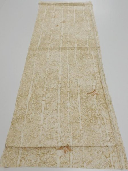 Photo5: 2U02z50  Japanese Kimono Silk  FABRIC Grove Light olive 42.5x14.4 (5)