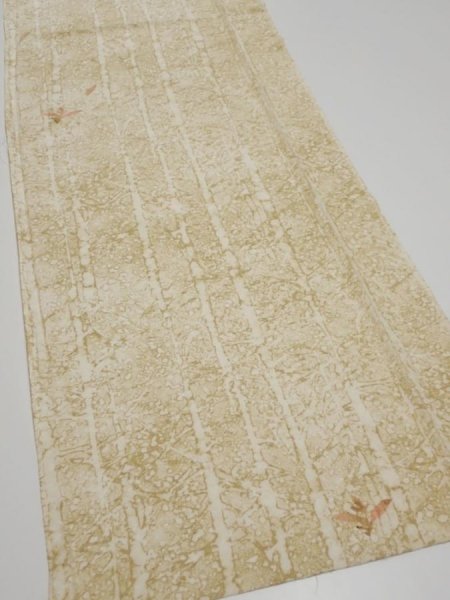 Photo2: 2U05z80  Japanese Kimono Silk  FABRIC Grove Light olive 63.8x14.2 (2)
