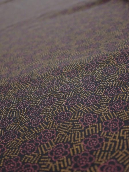 Photo1: 2U08z50  Japanese Kimono Silk  FABRIC Plum blossom Black 60.2x7.5 (1)