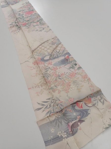 Photo2: 2U09z60  Japanese Kimono Silk  FABRIC Mandarin duck  83.5x7.3 (2)