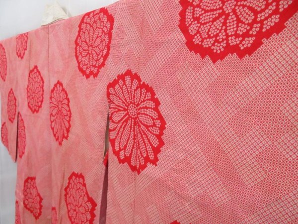 Photo2: 3901T10z660 Vintage Japanese Kimono Silk JUBAN Chrysanthemum Red (2)