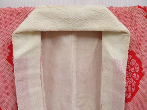 Photo7: 3901T10z660 Vintage Japanese Kimono Silk JUBAN Chrysanthemum Red (7)