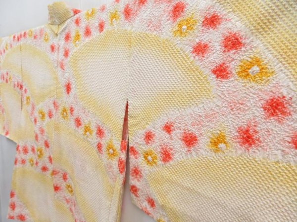 Photo2: 3904T05z510  Japanese Kimono Silk SHIBORI HAORI Flower Yellow (2)