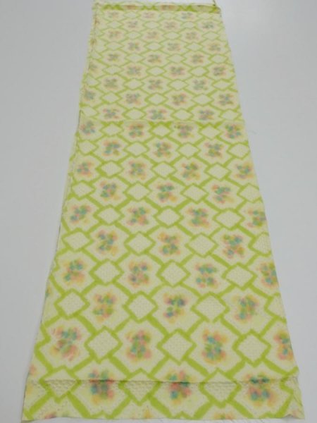 Photo5: 2T01z60  Japanese Kimono Silk SHIBORI FABRIC  Yellow green 43.3x14.2 (5)