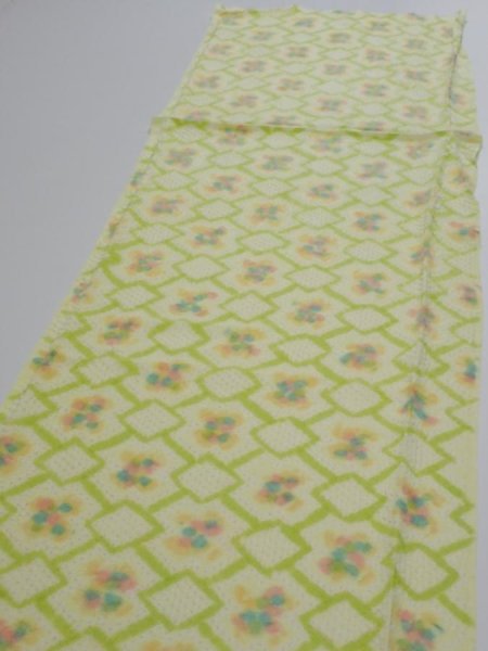 Photo3: 2T05z90  Japanese Kimono Silk SHIBORI FABRIC  Yellow green 64.6x14.2 (3)