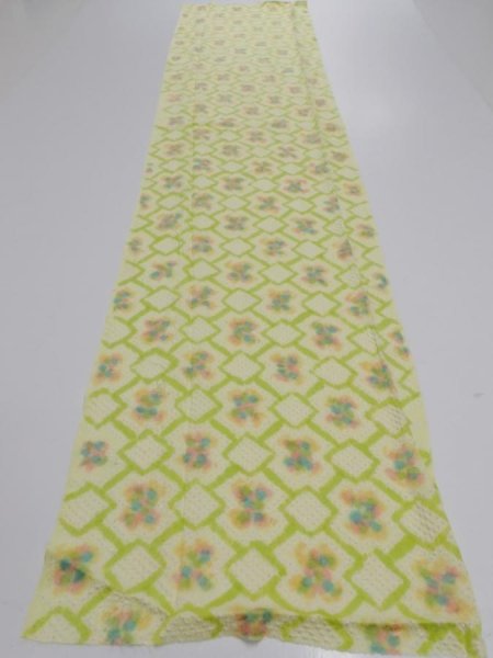 Photo5: 2T06z90  Japanese Kimono Silk SHIBORI FABRIC  Yellow green 64.6x14.2 (5)
