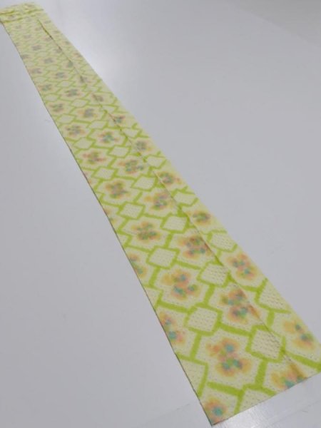 Photo5: 2T09z40  Japanese Kimono Silk SHIBORI FABRIC  Yellow green 62.2x6.7 (5)