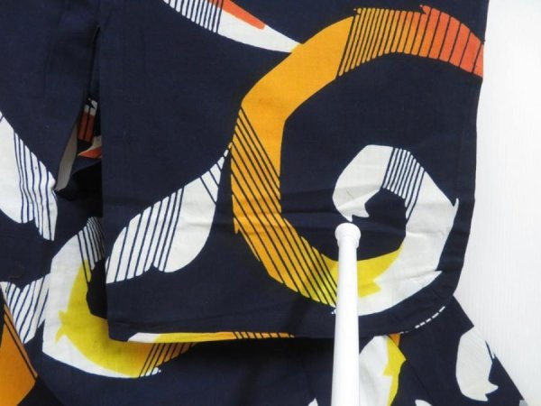 Photo7: 3906T03z460 Vintage Japanese Kimono Cotton YUKATA Karakusa Dark navy (7)