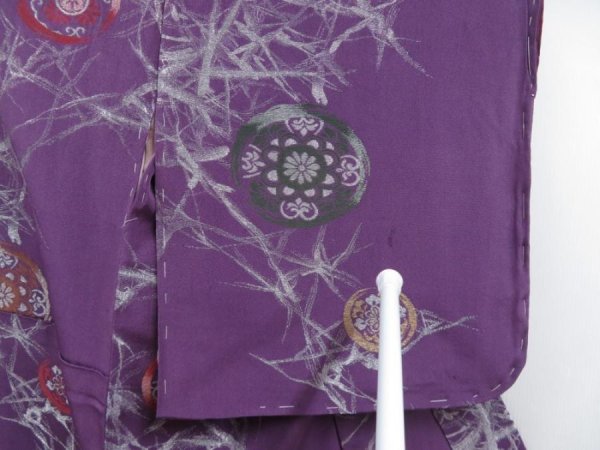 Photo6: 3907T01z880 Vintage Japanese Kimono Silk KOMON Flower Purple (6)