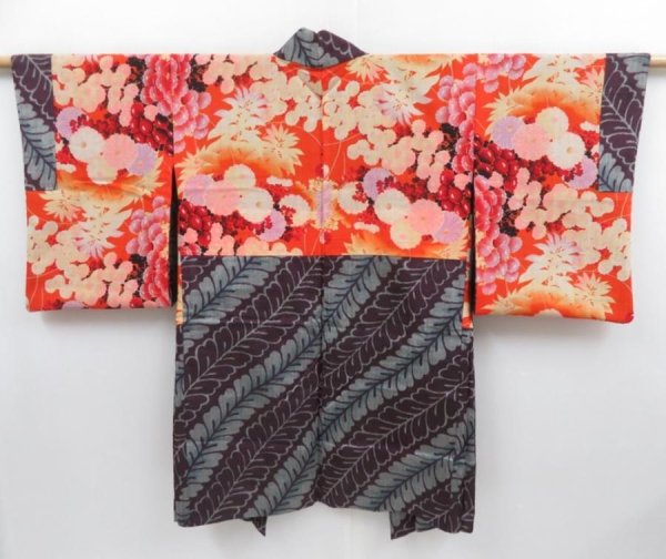 Photo4: 3918T08z440 Antique Japanese Kimono Silk HAORI Wisteria Dark grape (4)