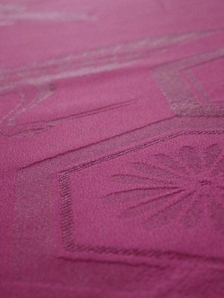 Photo4: 2N02z70  Japanese Kimono Silk  FABRIC Crane Wine red 82.7x15.4 (4)