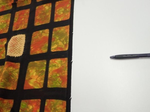 Photo6: 2V03z70  Japanese Kimono Silk  FABRIC  Orange-Brown 51.2x14.4 (6)