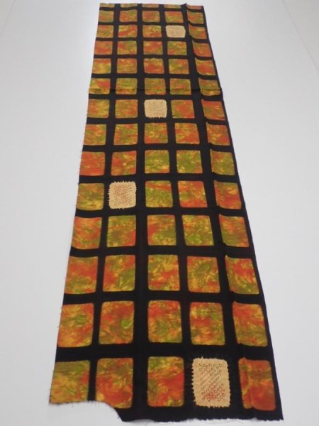 Photo5: 2V04z70  Japanese Kimono Silk  FABRIC  Orange-Brown 52.8x14.4 (5)