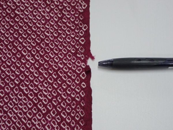 Photo7: 2V01z50  Japanese Kimono Silk  FABRIC Flower Wine red 44.1x14.2 (7)