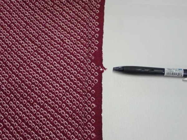 Photo6: 2V02z50  Japanese Kimono Silk  FABRIC Flower Wine red 42.5x14.6 (6)