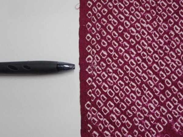 Photo7: 2V02z50  Japanese Kimono Silk  FABRIC Flower Wine red 42.5x14.6 (7)