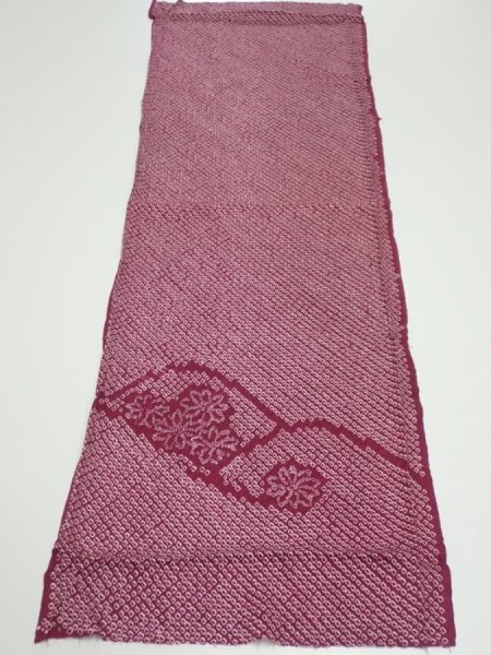 Photo8: 2V02z50  Japanese Kimono Silk  FABRIC Flower Wine red 42.5x14.6 (8)