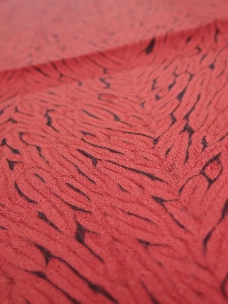 Photo4: 2V02z50  Japanese Kimono Silk  FABRIC Mokume shibori Dull red 37.0x14.0 (4)