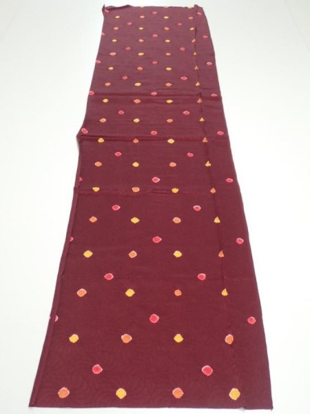 Photo5: 2V03z80  Japanese Kimono Silk  FABRIC Chrysanthemum Red-Brown 52.0x14.0 (5)