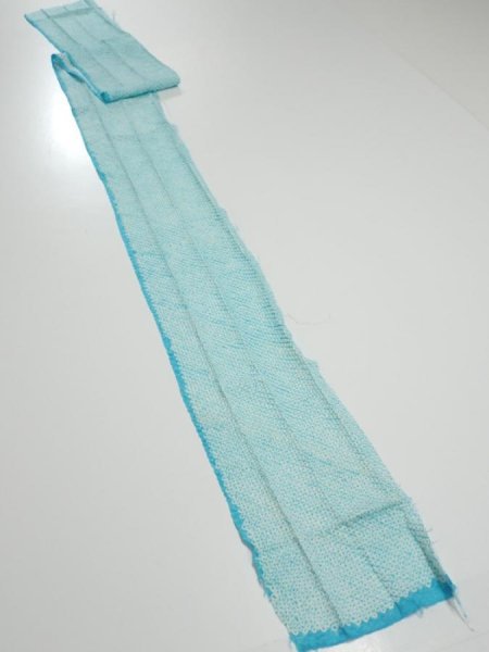 Photo5: 2V01z50  Japanese Kimono Silk  FABRIC Shibori dyeing Light blue 79.5x6.9 (5)